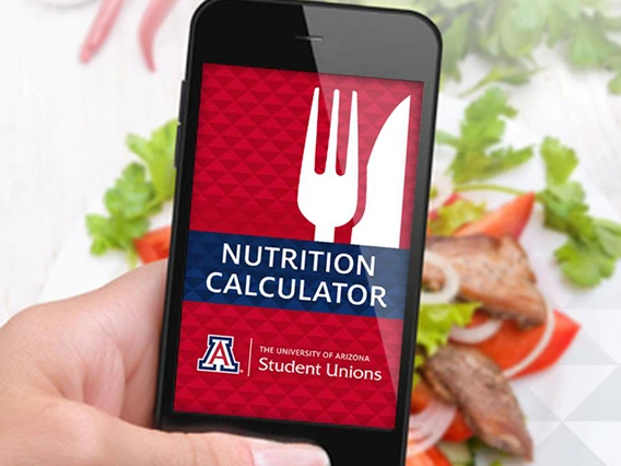 Arizona Nutrition app on plastic phone above overdone steak